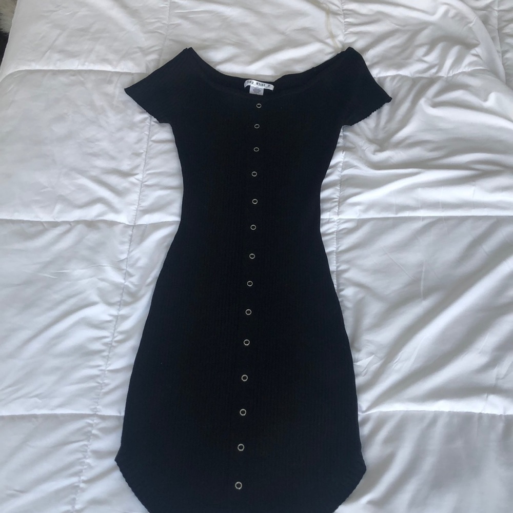 Black off the shoulder midi bodycon dress
